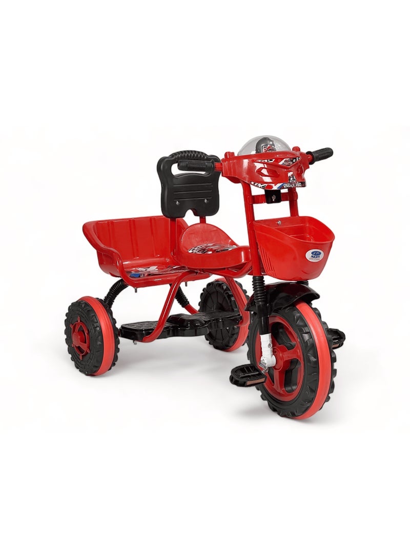 البدر دراجة توازن للأطفال بعمر من 2-6 سنوات من البدر، ثلاثية العجلات للصغار مع مقعدين للأطفال، بثلاث عجلات وسلة، موسيقى وأضواء الصغار، لون أحمر - Image 1